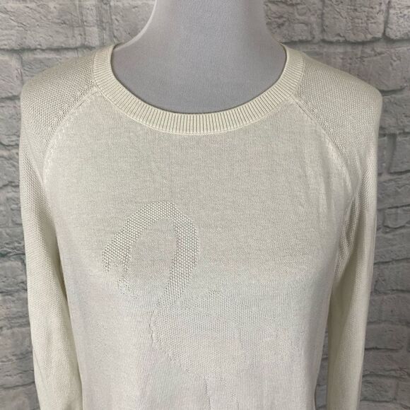 Merona women L scoopneck Longsleeve flamingo imprint lightweight sweater white - Picture 3 of 10